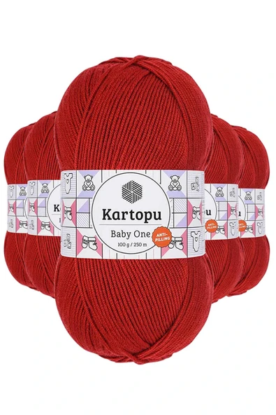 LitaeTrend 5 Adet Baby One Tüylenmeyen El Örgü İpi Yünü Koyu Kırmızı K129 ürün görseli 1