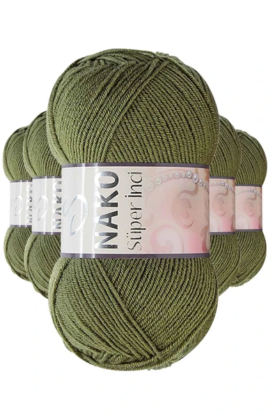 LitaeTrend 5 Adet Süper İnci El Örgü İpi 100 gr Haki 4234 ürün görseli 1