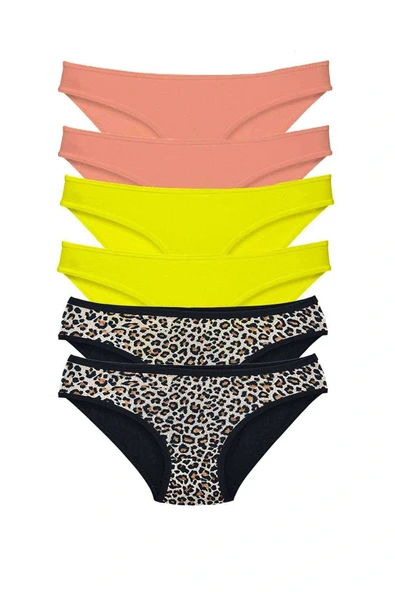 LitaeTrend 6 Adet Likralı Kadın Slip Külot Leopar Pudra Sarı ürün görseli 1
