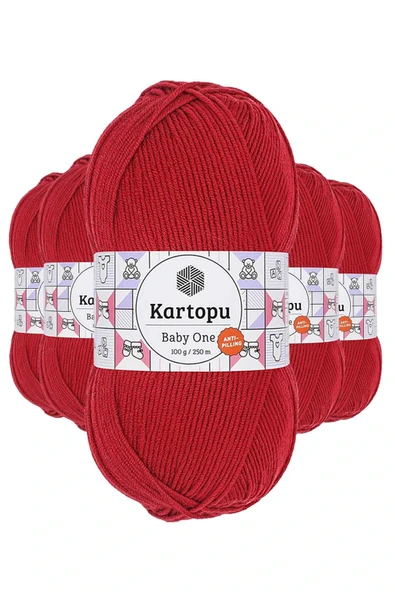 LitaeTrend 5 Adet Baby One Tüylenmeyen El Örgü İpi Yünü Kırmızı K125 ürün görseli 1