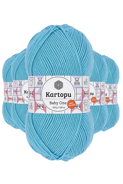 LitaeTrend 5 Adet Baby One Tüylenmeyen El Örgü İpi Yünü Turkuaz K576 ürün görseli 1
