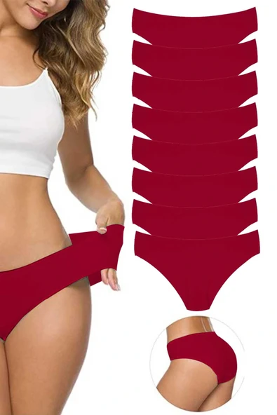LitaeTrend 8 Adet Kadın Dikişsiz Lazer Kesim Esnek İz yapmayan Külot Bordo ürün görseli 1