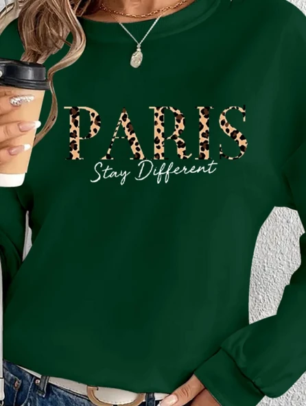 Kadın Uzun Kollu Bisiklet Yaka Desenli Viskon Iki Iplik Bluz - Resim 2