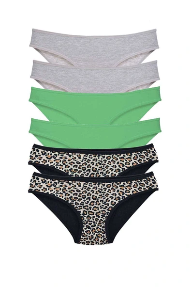 LitaeTrend 6 Adet Likralı Kadın Slip Külot Leopar Gri Yeşil ürün görseli 1