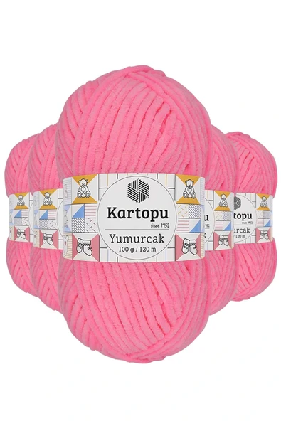 LitaeTrend 5 Adet Yumurcak Kadife El Örgü İpi Fosfor Pembe K773 ürün görseli 1