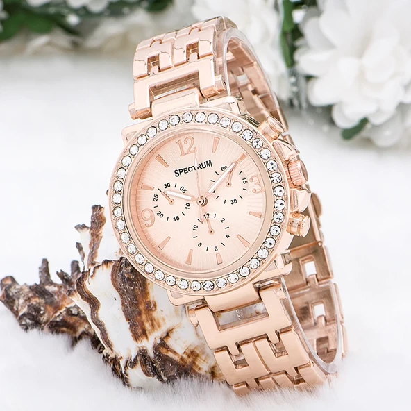 Zarif Ve Şık Özel Tasarım Zirkon Taşlı Metal Bayan Kol Saati (rose) ürün görseli 1