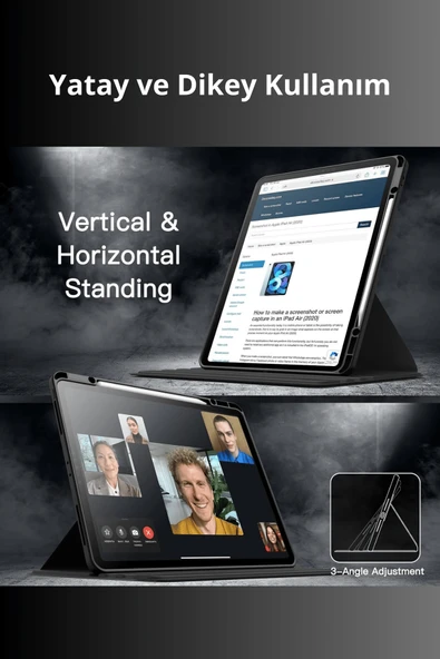 iPad Pro 11 inç 2025 M5 Çipli 360 Derece Dönebilen Standlı Pino iPad Tablet Kılıfı - Resim 5