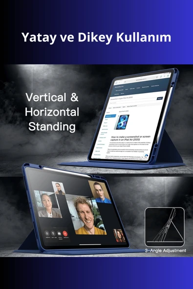 iPad Pro 11 inç 2025 M5 Çipli 360 Derece Dönebilen Standlı Pino iPad Tablet Kılıfı - Resim 8