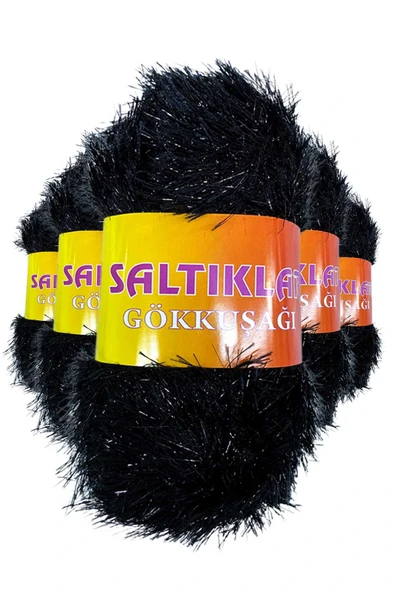 LitaeTrend 5 Adet Gökkuşağı El Örgü İpi Yünü SİYAH ürün görseli 1