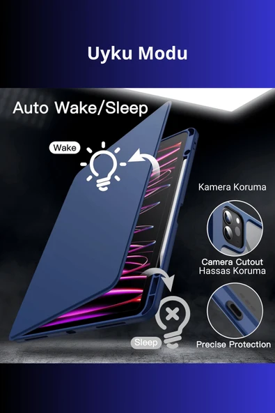 iPad Pro 11 inç 2025 M5 Çipli 360 Derece Dönebilen Standlı Pino iPad Tablet Kılıfı - Resim 12