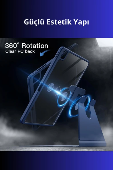 iPad Pro 11 inç 2025 M5 Çipli 360 Derece Dönebilen Standlı Pino iPad Tablet Kılıfı - Resim 9