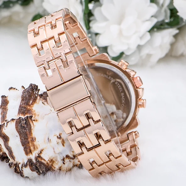 Zarif Ve Şık Özel Tasarım Zirkon Taşlı Metal Bayan Kol Saati (rose) - Resim 2