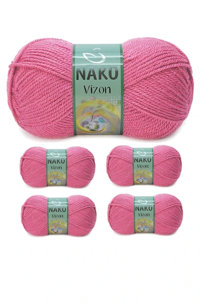 LitaeTrend 5 Adet Vizon Premium Akrilik El Örgü İpi Yünü Renk No:180 Kuru Gül ürün görseli 1