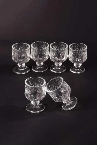 LitaeTrend Ayaklı Kahve Yanı Bardağı Kristal Kesim Shot Bardak 7cm x 4 cm 6 Lı Set ürün görseli 1