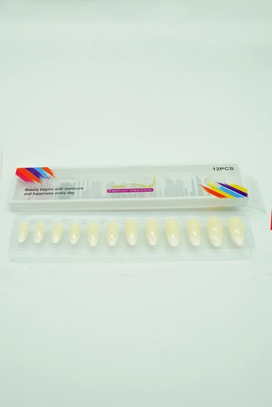 LitaeTrend 12 Adet Badem Tırnak Tak Ve Çık Kendinden Yapışkanlı Takma Tırnak Krem ürün görseli 1