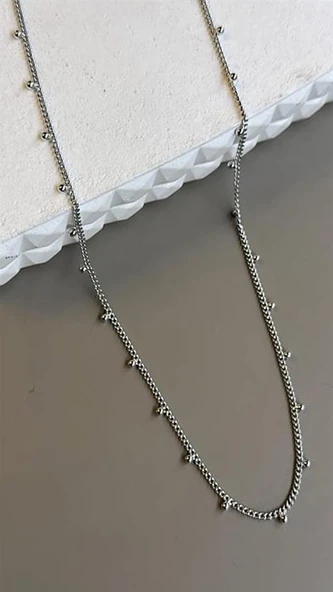 Boncuklu Zincir Kolye - Gümüş ürün görseli 1