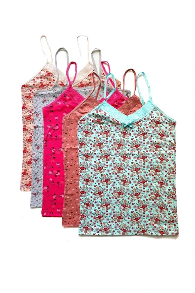 LitaeTrend 5 Adet Kadın Askılı Desenli Atlet Dantelli Empirme Pamuklu Penye D1-5 ürün görseli 1