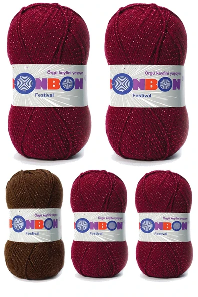 LitaeTrend 5 Adet Festival Simli Örgü İpi Yünü Renk No:220 ürün görseli 1