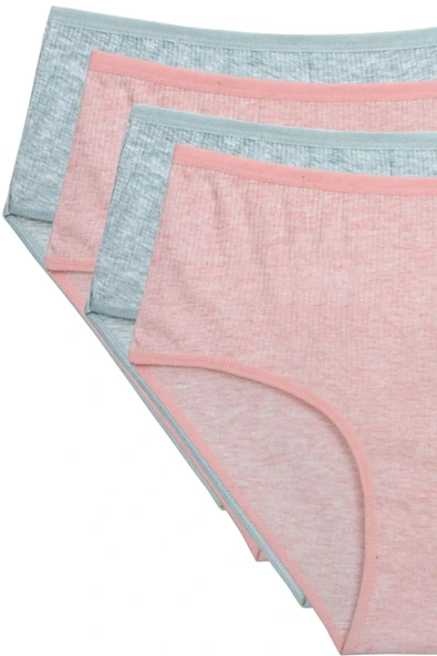 LitaeTrend 4'lü Yeni Seri Renkli Yüksek Bel Fitilli Ribana Bato Külot Şeftali Yeşil ürün görseli 1