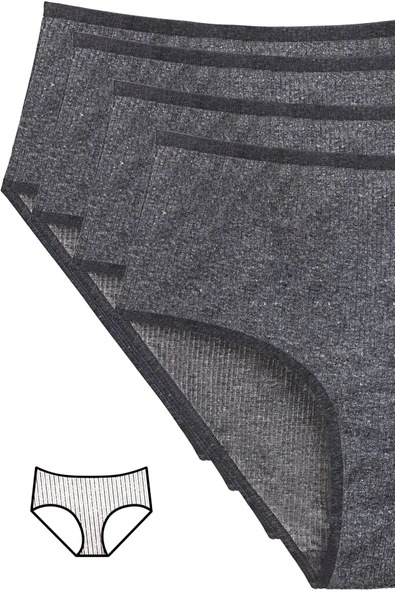 LitaeTrend 4'lü Yeni Seri Renkli Yüksek Bel Fitilli Ribana Bato Külot Antrasit ürün görseli 1