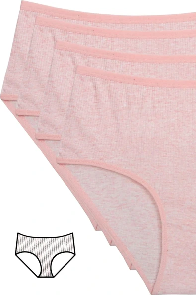 LitaeTrend 4'lü Yeni Seri Renkli Yüksek Bel Fitilli Ribana Bato Külot Pembe ürün görseli 1