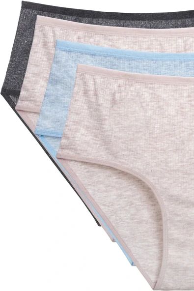 LitaeTrend 4'lü Yeni Seri Renkli Yüksek Bel Fitilli Ribana Bato Külot Pudra Gri Turquaz ürün görseli 1