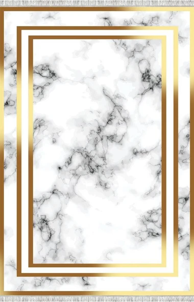 Beyaz Altın Mermer Desenli Halı Dijital Baskılı Kaymaz Tabanlı Salon Halısı - Resim 4