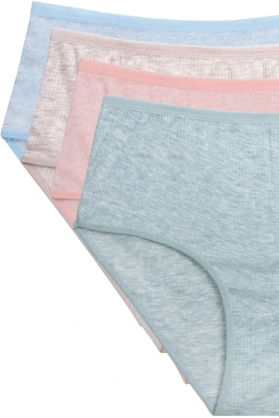 LitaeTrend 4'lü Yeni Seri Renkli Yüksek Bel Fitilli Ribana Bato Külot Turquaz Yeşil Şeftali Pudra ürün görseli 1