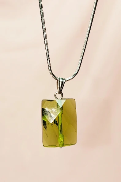 LitaeTrend Moldavit Doğal Taşı Zincirli El Yapımı Kolye Uç: 2 cm Zincir: 20 cm Kutulu - Resim 7