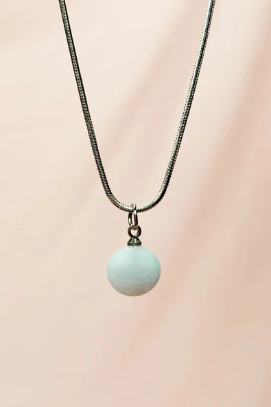 LitaeTrend Kalsedon Doğal Taşı Zincirli El Yapımı Kolye Uç: 1,5 cm Zincir: 20 cm Kutulu - Resim 3