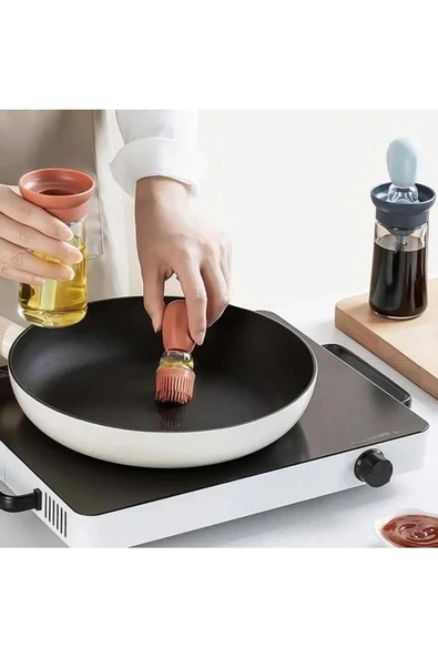 LitaeTrend Hazneli Silikon Yağ Sos Ve Yumurta Fırçası Yağ Fırçası Yağlık Silikon Fırçalı Yağdanlık Royaleks-İND687 - Resim 5