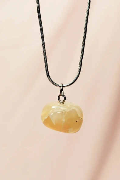 LitaeTrend Kalsit Doğal Taşı Zincirli El Yapımı Kolye Uç: 1,5 cm Zincir: 20 cm Kutulu - Resim 6