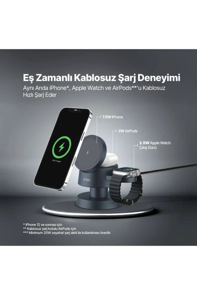 AirCharger Quattro Mini MagSafe Uyumlu 4’ü 1 Arada iPhone + Apple Watch + AirPods LED Aydınlatm - Resim 2