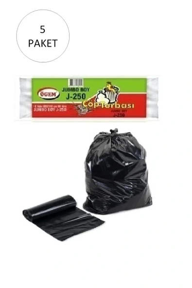 LitaeTrend J-250 Jumbo Boy Çöp Torbası 80 x 110 cm 10 Lu Rulo x 5 Paket = 50 Adet (Siyah) ürün görseli 1