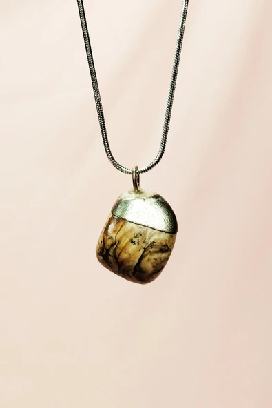 LitaeTrend Jasper Doğal Taşı Zincirli El Yapımı Kolye Uç: 2 cm Zincir: 20 cm Kutulu - Resim 3