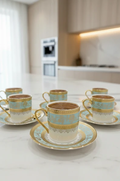 Acar Olivette 6 Lı Porselen Kahve Fincan Takımı Mavi HXF-06925 ürün görseli 1