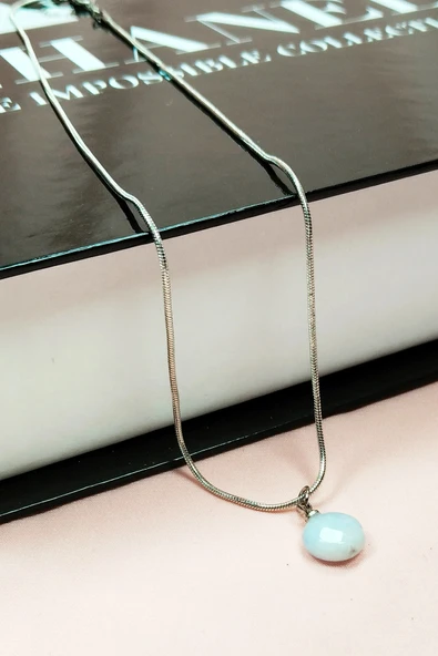 LitaeTrend Kalsedon Doğal Taşı Zincirli El Yapımı Kolye Uç: 1,5 cm Zincir: 20 cm Kutulu - Resim 6