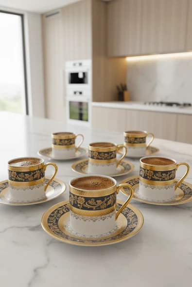 Acar Olivette 6 Lı Porselen Kahve Fincan Takımı Siyah HXF-06925 ürün görseli 1