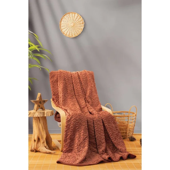 Cotton Box Emboss Battaniye Çift Kişilik Kiremit ürün görseli 1