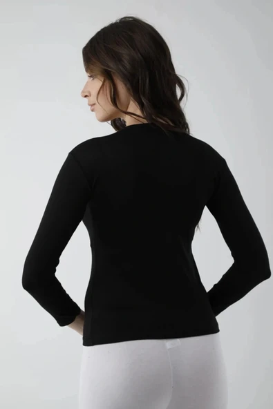 LitaeTrend Vivaldi Kadın Siyah Uzun Kol Bisiklet Yaka Body Likralı 352 - Resim 3