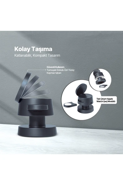 AirCharger Quattro Mini MagSafe Uyumlu 4’ü 1 Arada iPhone + Apple Watch + AirPods LED Aydınlatm - Resim 4