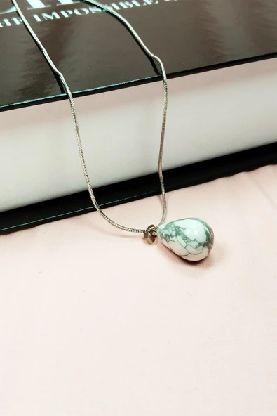 LitaeTrend Havlit Doğal Taşı Zincirli El Yapımı Kolye Uç: 2 cm Zincir: 20 cm Kutulu - Resim 4