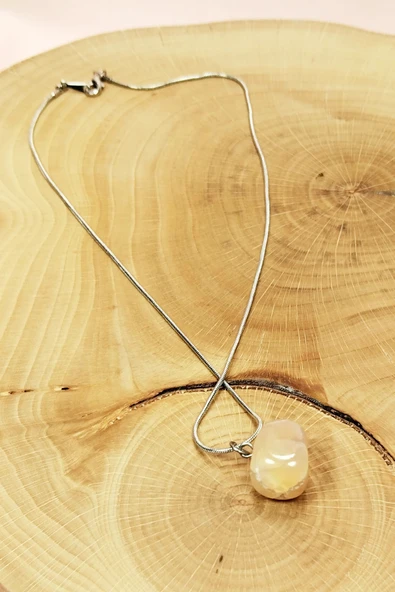 LitaeTrend Kalsit Doğal Taşı Zincirli El Yapımı Kolye Uç: 1,5 cm Zincir: 20 cm Kutulu - Resim 4