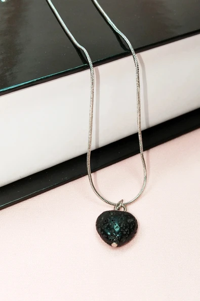 LitaeTrend Lav Taşı Doğal Taşı Zincirli El Yapımı Kolye Uç: 1,5 cm Zincir: 20 cm Kutulu - Resim 6