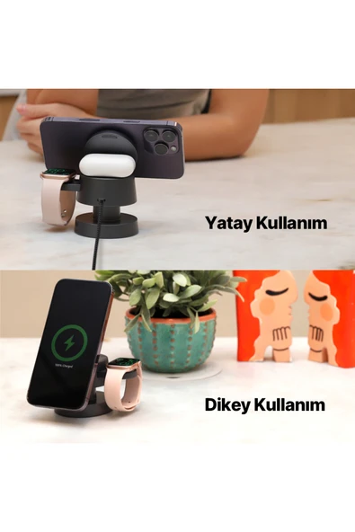 AirCharger Quattro Mini MagSafe Uyumlu 4’ü 1 Arada iPhone + Apple Watch + AirPods LED Aydınlatm - Resim 7