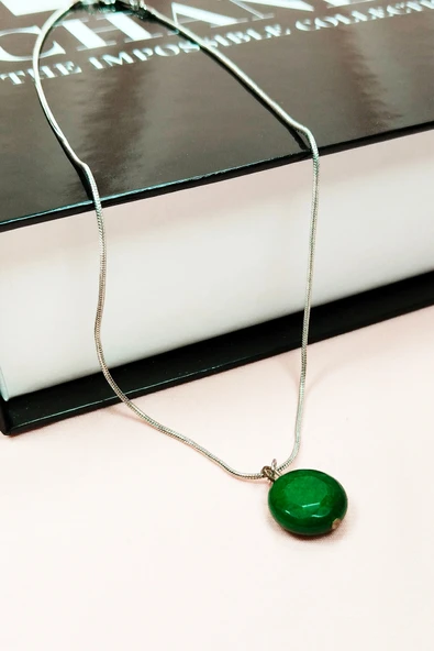 LitaeTrend Zümrüt Doğal Taşı Zincirli El Yapımı Kolye Uç: 1,5 cm Zincir: 20 cm Kutulu - Resim 4