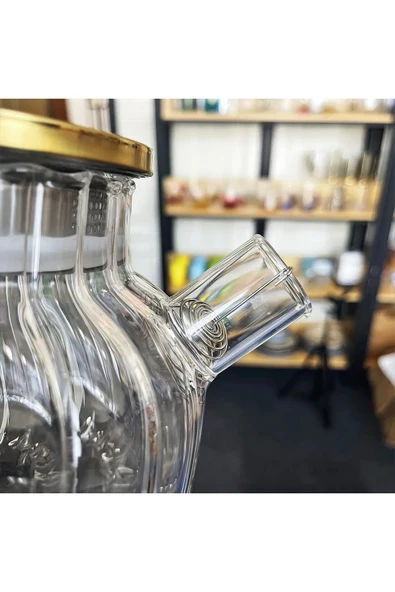 LitaeTrend Çelik Kapaklı Borosilikat Dilimli Model Süzgeçli Cam Demlik Bitki Çayları 1000 Ml Royaleks-CM-2001 - Resim 3