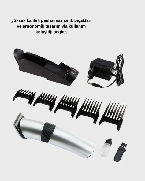 CEYLAN ADAM Şarjlı Saç ve Sakal Kesme Makinesi – Paslanmaz Çelik Bıçak, Ayarlanabilir Başlık - Resim 5