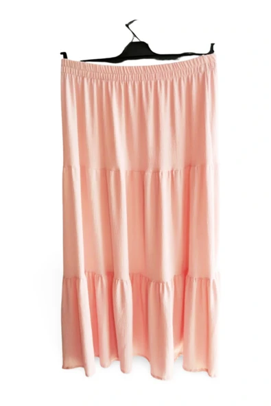 LitaeTrend Beli Lastikli Bürümcek Kumaş Etek Anne Eteği Uzun Namaz Eteği Somon 44-52 beden - Resim 2