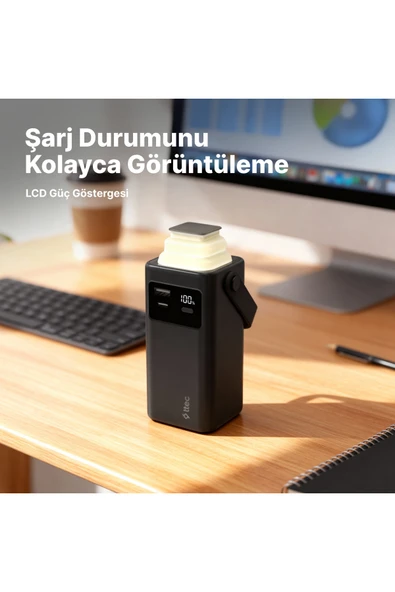 ReCharger Extreme LCD 20.000mAh PD 20W USB-C ve Lightning Dahili Kablolu LED Fenerli 2BB238 - Resim 5